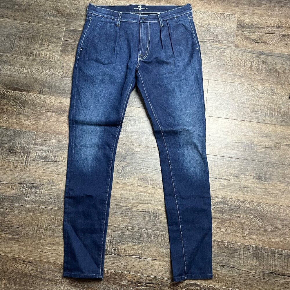 7 For All Mankind Pleated Blue Jeans Pants Denim ((size 29))